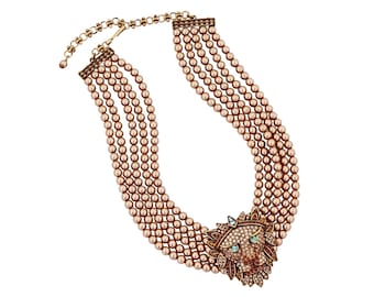 Five Strand Crystal Encrusted Lion Statement Choker Ketting Door Heidi Daus, jaren 1990