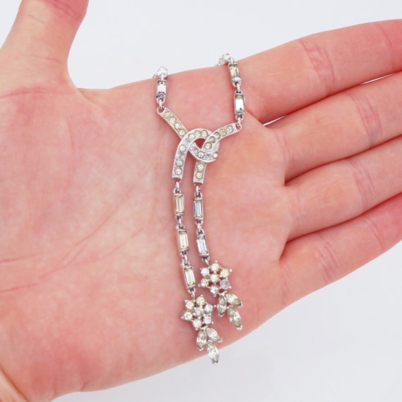 Baguette Crystal Choker Necklace Flower Tassel By… - image 8