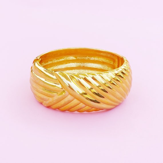 Gilded Weave Texture Hinged Bracelet By Joan Rive… - image 2