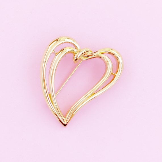 Gilded Open Heart Brooch By Trifari, 1980s - image 1