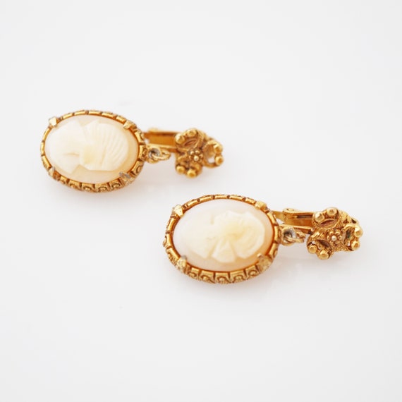 Carved Shell Cameo Drop Earrings By Florenza, 196… - image 3