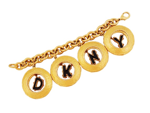 Extra Chunky Gilt Statement "DKNY" Charm Bracelet… - image 1