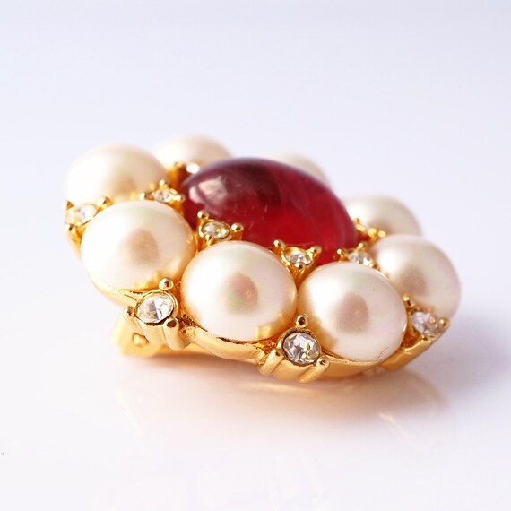 Pearl, Crystal and Ruby Statement Earrings By Gro… - image 5