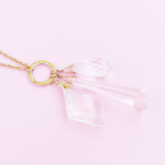 Extra Large Lucite Crystal Dangle Pendant Necklac… - image 2