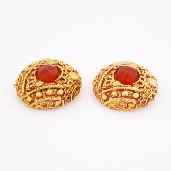 Textured Gold Dome Statement Earrings With Amber … - image 3