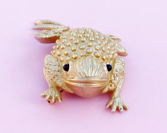 Vintage Gilded Frog Figural Brooch by Erwin Pearl, 1990s