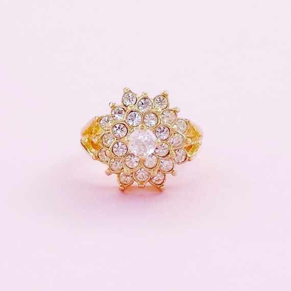 Vintage Gilded Layered Crystal Cocktail Ring (Siz… - image 1