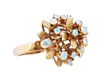 12k Gold Leaves and Layered Opal Cluster Ring (Size 6), 1970s