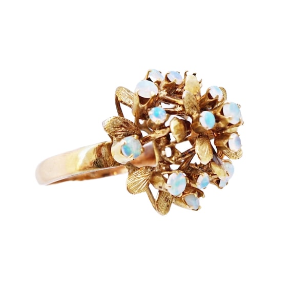 12k Gold Leaves and Layered Opal Cluster Ring (Si… - image 1