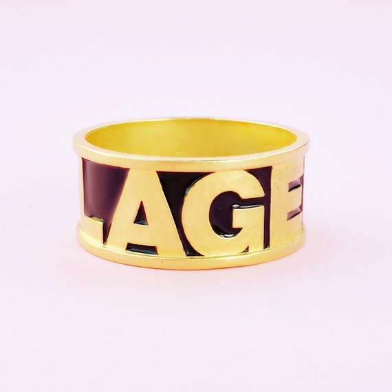 Vintage Gilt & Black Enamel "LAGERFELD" Oversized… - image 1