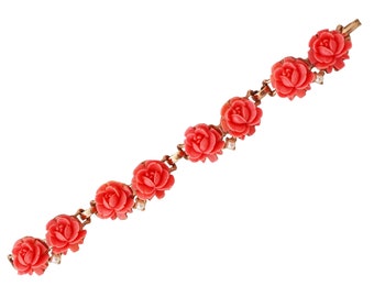 Pulseira Rose Link Moldada em Celulóide Rosa, década de 1950