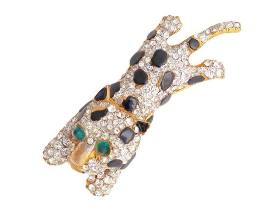Gilt & Crystal Pavé Leopard Figural Brooch By Ken… - image 1