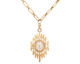 Mid Century Brutalist Watch Pendant Necklace By Caravelle, 1960s