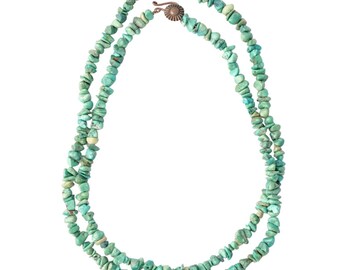 35" Turquoise edelsteen nugget kralenketting, jaren 1950