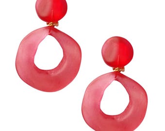 Frosted Hot Pink Lucite Drop Statement Earrings, 1980s