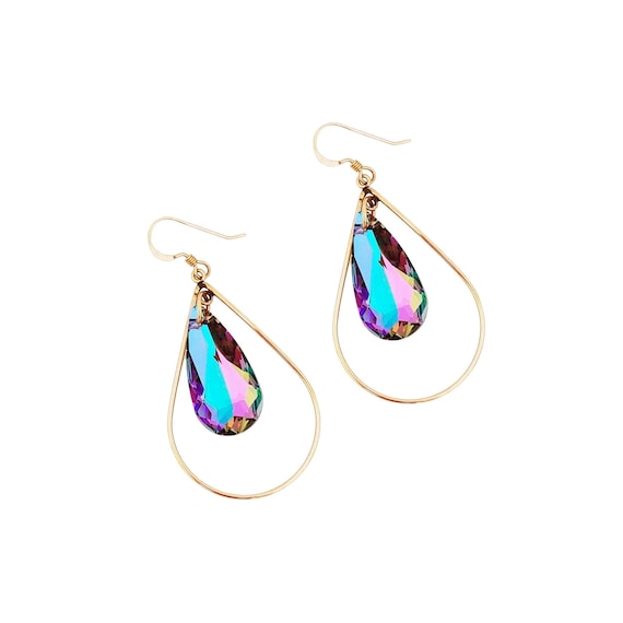 Teadrop Vitrail Swarovski Crystal Earrings, 1990s - image 1