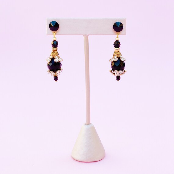 Vintage Baroque Onyx Dangle Earrings with Crystal… - image 3