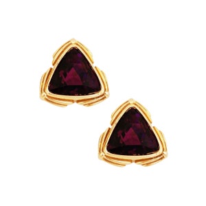 Oversized Gold & Amethyst Crystal Triangle Statement Earrings By Swarovski, 1980s