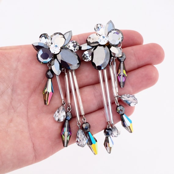 Hematite Crystal Cluster Statement Earrings With … - image 4