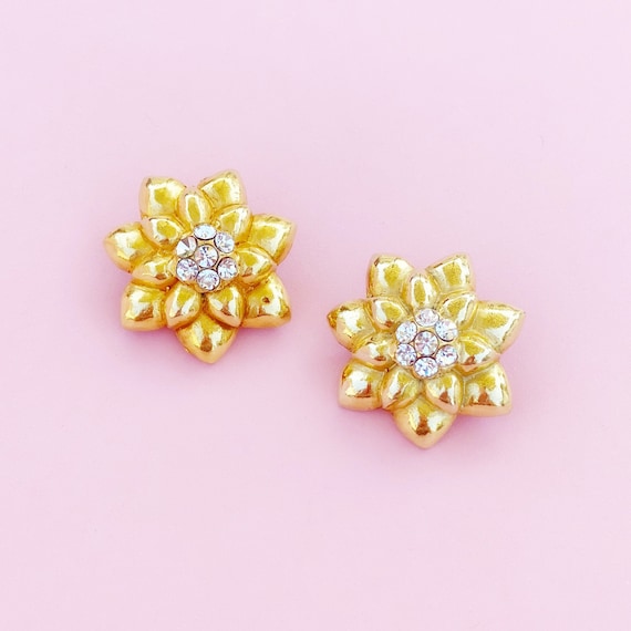 Vintage Gilded Flower Statement Earrings By Lorenz Baumer, 1980s