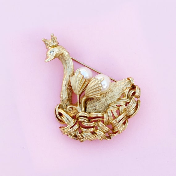 Vintage Gilded Swan Princess Figural Brooch by Er… - image 1