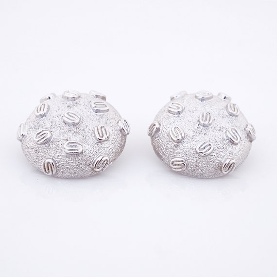 Textured Silver Modernist Dome Earrings By Monet,… - image 3