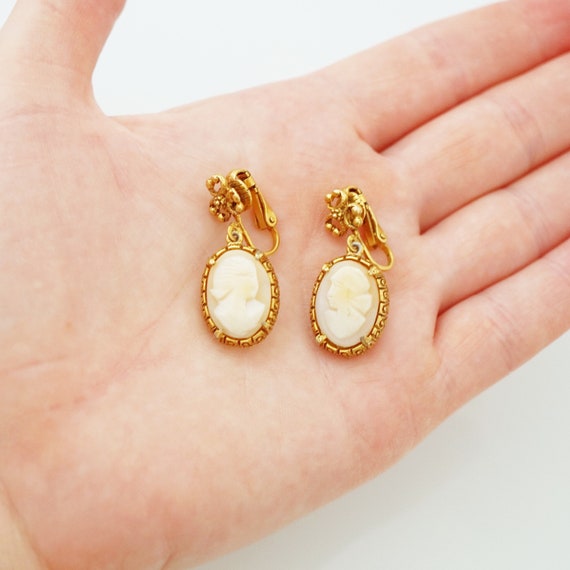 Carved Shell Cameo Drop Earrings By Florenza, 196… - image 5