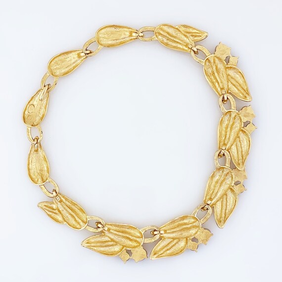 Gold Leaf Link Choker Necklace With Faux Opals By… - image 5