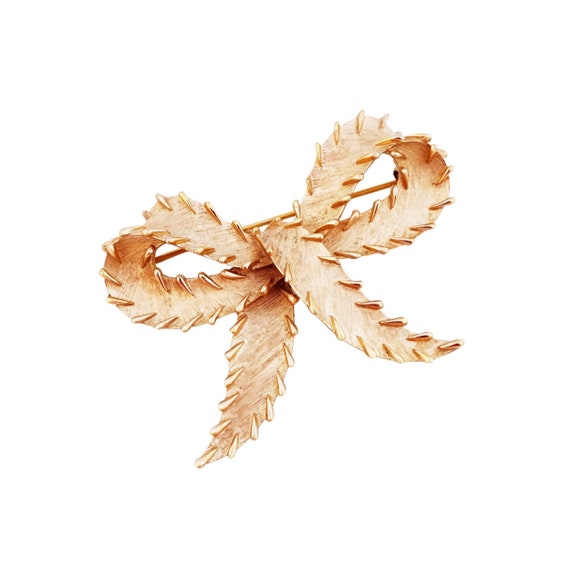 Textured Gold Bow Brooch With Stitch Detail By Cr… - image 1