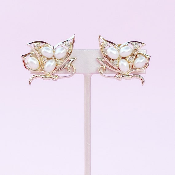 Vintage Golden Butterfly Statement Earrings With … - image 4