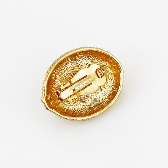 Gold Braid Texture Statement Earrings With Faux P… - image 4