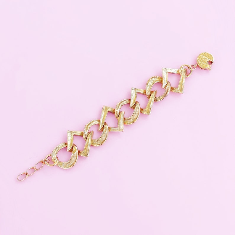 Gilded Brushed Texture Geometric Link Bracelet By Yves Saint Laurent, 1980s image 7