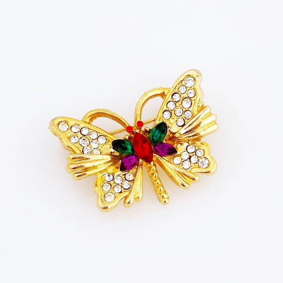 Dainty Gold Figural Butterfly Brooch With Jewel T… - image 2