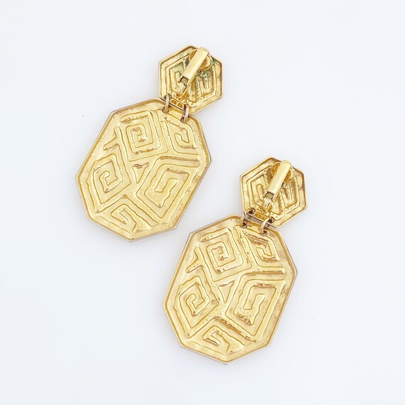 Gold Abstract Swirl Pattern Statement Earrings, 1… - image 3