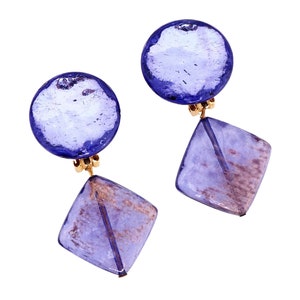 Purple Lucite Geometric Drop Statement Earrings By La Contessa By Mary DeMarco, 1980s