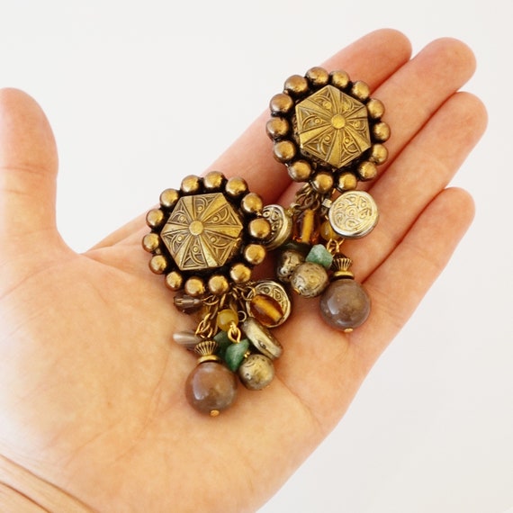 Statement Cluster Drop Earrings With Semiprecious… - image 6