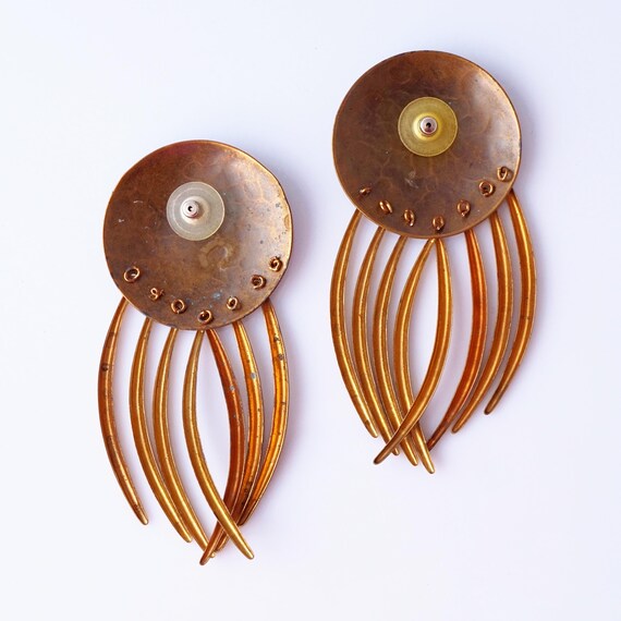 Oversized Hammered Disc Dangle Statement Earrings… - image 3