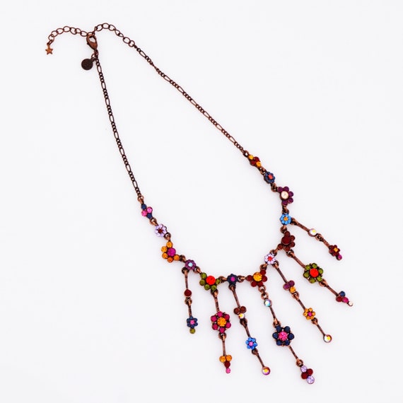 Copper Dangle Necklace With Colorful Crystal Flow… - image 2