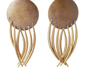 Oversized Hammered Disc Dangle Statement Earrings, 1980s