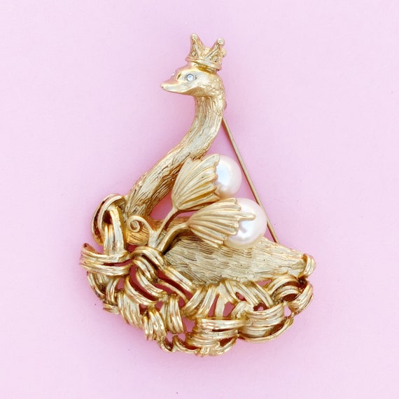 Vintage Gilded Swan Princess Figural Brooch by Er… - image 3