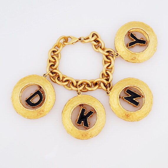 Extra Chunky Gilt Statement "DKNY" Charm Bracelet… - image 3