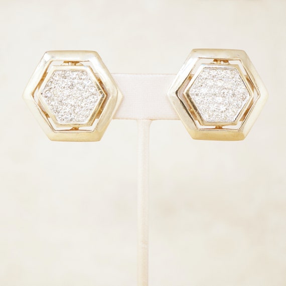 Vintage Gilded Hexagon Statement Earrings with Cry