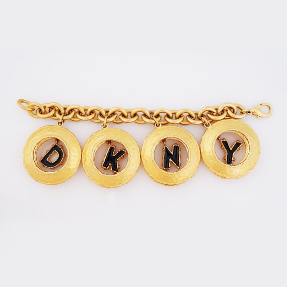 Extra Chunky Gilt Statement "DKNY" Charm Bracelet… - image 2