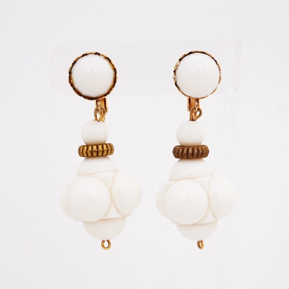 White Plastic Drop Statement Earrings, 1960s - image 2