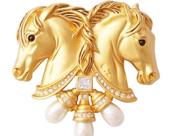 Double Horse Head "Hearts In Tandem" Brooch By Elizabeth Taylor For Avon, 1990s