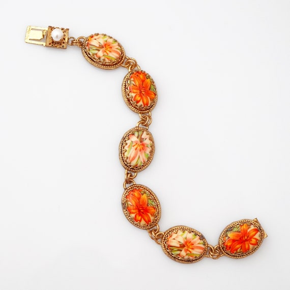 Oval Floral Cabochon Link Bracelet, 1970s - image 2