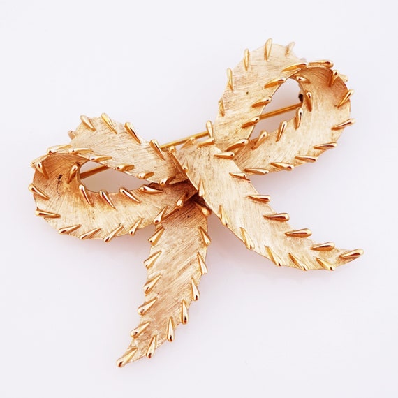 Textured Gold Bow Brooch With Stitch Detail By Cr… - image 3