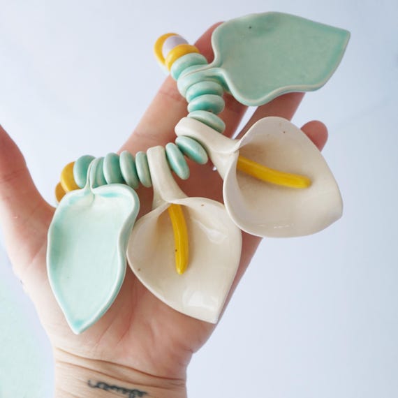 Oversized Calla Lily Ceramic Statement Necklace B… - image 7