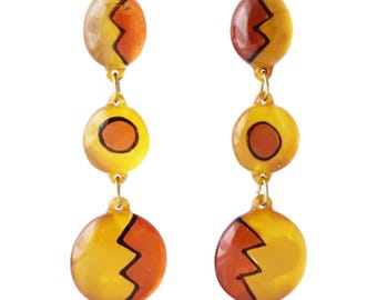 Orange Acrylic Zig Zag Graduated Drop Statement Earrings, 1980s