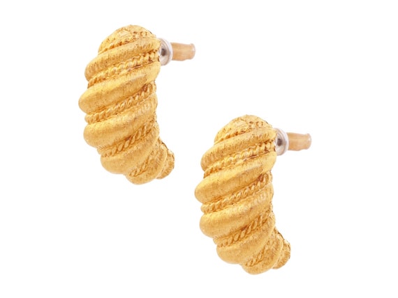 Chunky Gold Textured Half Hoop Earrings By Napier, 1970s